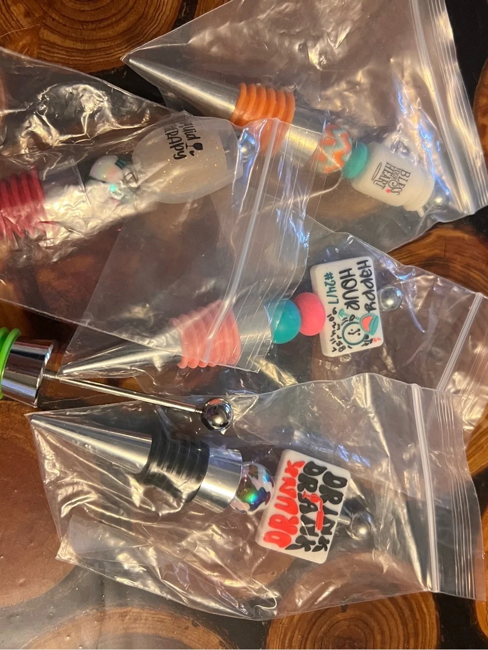 Colorful Beaded Wine Bottle Stoppers - Set of 4